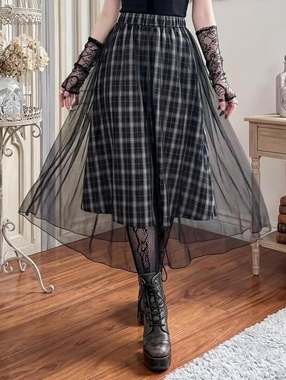 Tulle Mesh Overlay Maxi Skirt Elastic Waist Size XXL